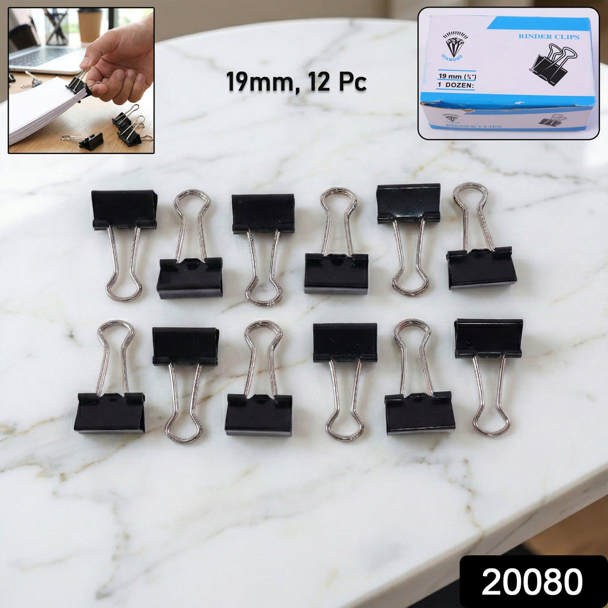 Black Metal Binder Clips 19mm – Strong 12-Piece Set