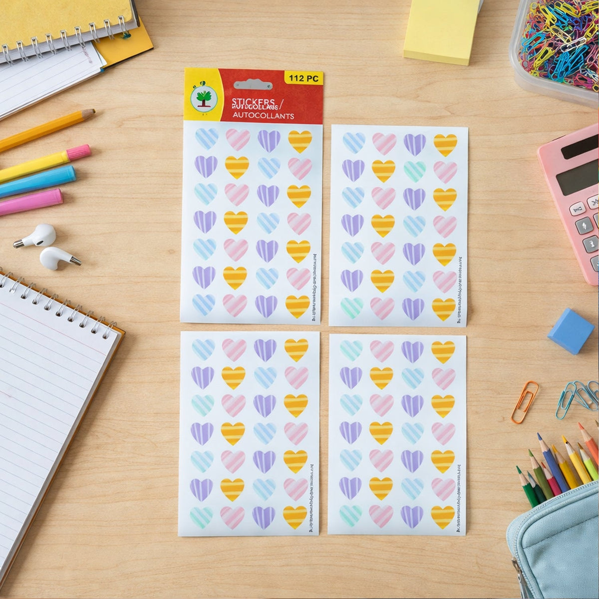 Heart Shape Stickers Set – 112 Colorful Decorative Pieces
