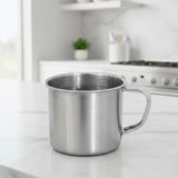 Steel drinking mug designed for home, camping, and travel utility