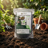 Black organic fertilizer packed for garden use