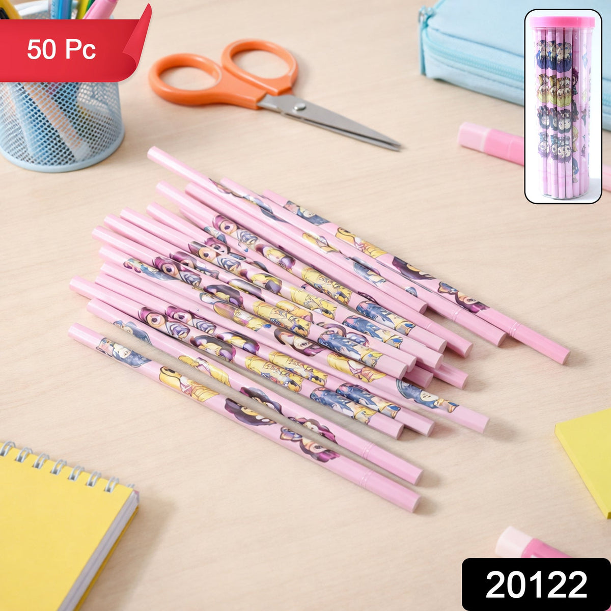 Cartoon Wooden Pencil Set – 50 Pieces for Kids' Creativity