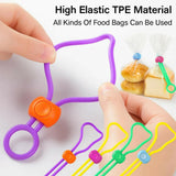 Close-up view of silicone food bag locking clips
