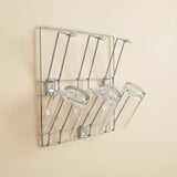 Wall-mounted stainless steel cup rack holding multiple drinkware