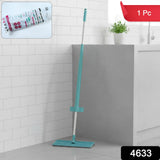 Close-up of flat floor mop's slim rectangular head cleaning tight corners