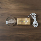 3D crystal LED lamp displayed showing wooden base and horse engraving details