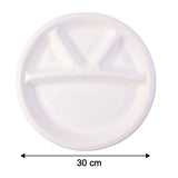 Dimension details of 4 compartment multi-section disposable food plate