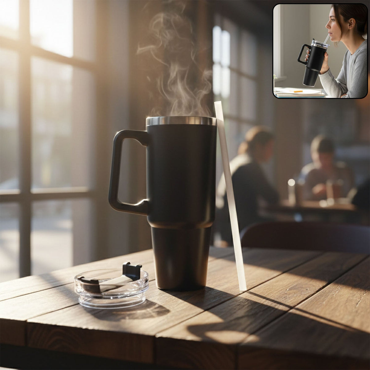Large Capacity Travel Mug – 890 ML Insulated Black Tumbler