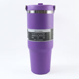 Ergonomic handle for comfortable grip on vacuum insulated travel mug