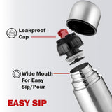 Close-up of stainless steel vacuum insulated water bottle surface and lid