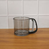 Kitchen baking gadget plastic flour sieve cup in use