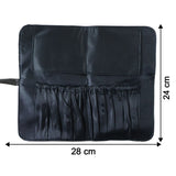 Size comparison image showing foldable makeup brush organizer bag dimensions