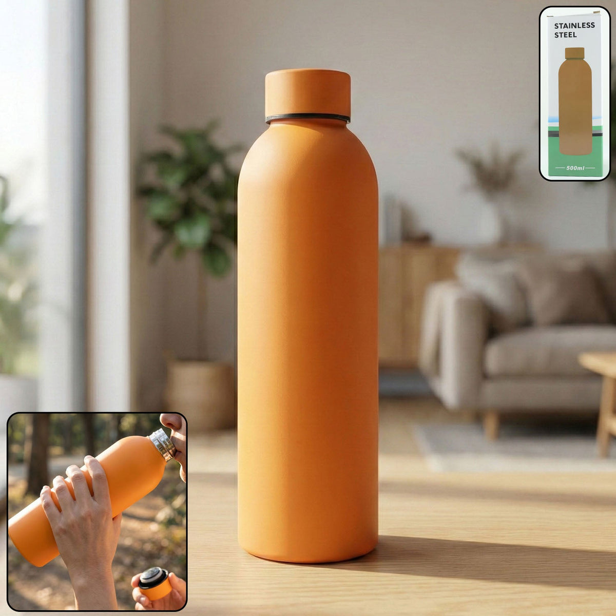 Insulated Stainless Steel Water Bottle – 500ml Orange