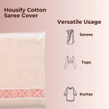 Close-up of zip closure on saree storage pouch showing secure protection