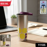 Printed stainless steel travel tumbler 600 ML showing ergonomic slim design