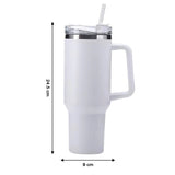 Modern white insulated travel tumbler with handle and straw lid